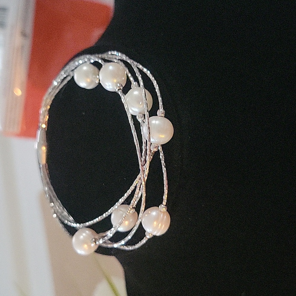 Cultured Pearl and sterling silver bracelet. 925 Wedding Jewelry